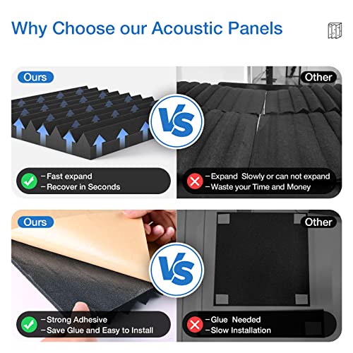 12-pack Self-Adhesive Acoustic Foam Panels - Carbon Black