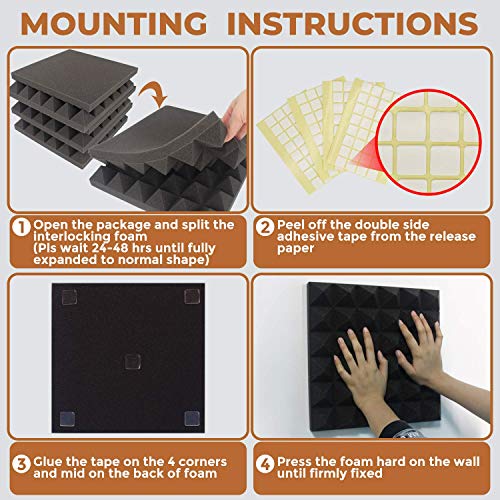 24 Pack of Acoustic Foam Panels: Soundproof, High Density