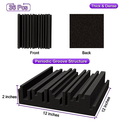 TroyStudio Acoustic Foam Panels, 36 Pcs, 12x12x2 Inch