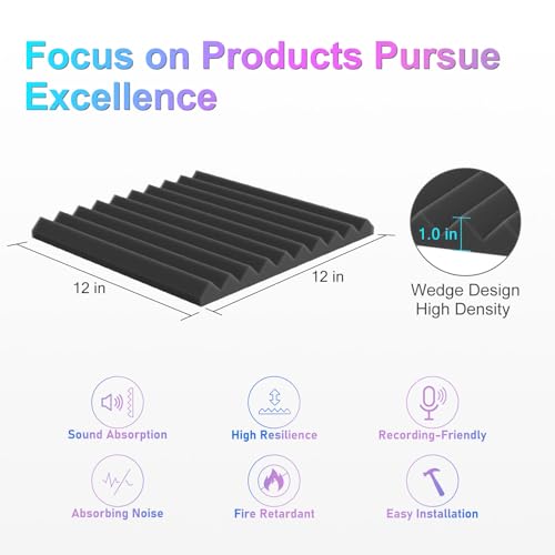 JBER Studio Soundproofing Acoustic Foam Panels - Pack of 12
