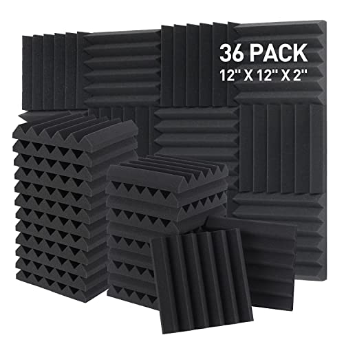 High Density Acoustic Foam Panels - 12 x 12 x 2 Inches - 36 Pack