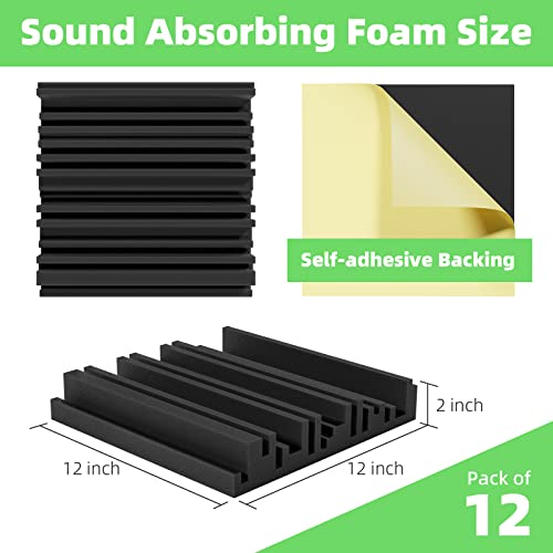12 Pack Self-Adhesive Soundproof Foam Panels: 12x12x2 inches