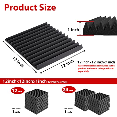 Acoustic Foam Panels for Walls (12Pack), Black