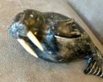 Signed Inuit Soapstone Walrus Carving Figurine