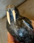 Signed Inuit Soapstone Walrus Carving Figurine