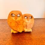 Vintage Soapstone Owl Figurines - Folk Art Decor