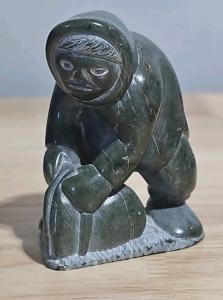 Inuit Steatite Seal Hunter Art Carving - Signed