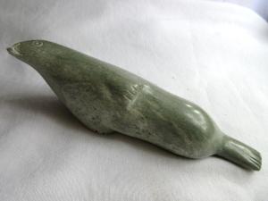Inuit Seal Green Stone Rock Sculpture Art