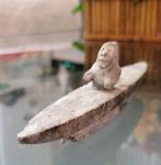 Inuit Soapstone Kayak and Hunter Art Carving