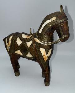Hand-Carved Vintage Trojan Horse Art Sculpture