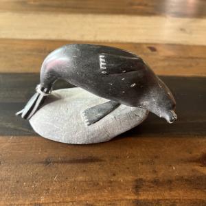 Vintage Inuit Soapstone Seal Sculpture, Signed Art