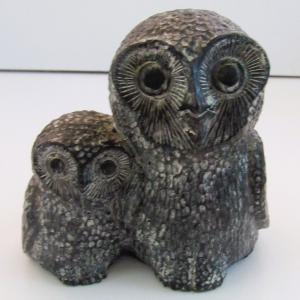 Inuit Soapstone Carving of Mother and Baby Owls