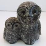 Inuit Soapstone Carving of Mother and Baby Owls