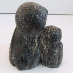 Inuit Soapstone Carving of Mother and Baby Owls