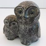 Inuit Soapstone Carving of Mother and Baby Owls