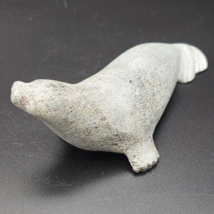 Signed Ocean Seal Inuit Stone Carving Statue