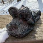 Inuit Soapstone Sculpture of Eskimo Kids with Rabbit