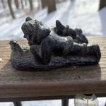 Inuit Soapstone Sculpture of Eskimo Kids with Rabbit