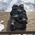 Inuit Soapstone Sculpture of Eskimo Kids with Rabbit