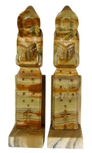 11" Hand Carved Onyx Monk Bookends - Folk Art