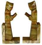 11" Hand Carved Onyx Monk Bookends - Folk Art