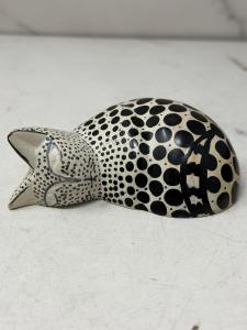 Black and White Dotted Stone Cat Sculpture