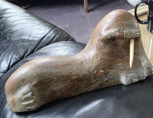 Handmade Inuit Stone Walrus Sculpture Carving