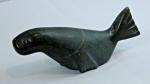 Dark Green Stone Inuit Seal Sculpture, Signed