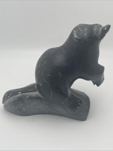 Inuit Soapstone Sea Otter Eating Fish Art