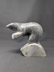 Large Inuit Soapstone Otter Carving by Peter Nauja