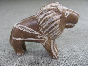 Brown Stone Lion Figurine - Inuit Art Carving