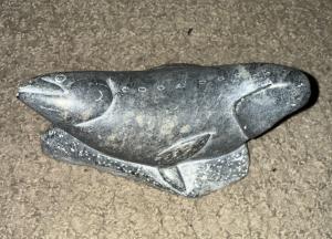 Signed Inuit Soapstone Fish Sculpture Art