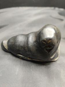 Vintage INUIT Eskimo Art Hand Carved SOAPSTONE Sculpture WALRUS-Signed 3.5"x5.5
