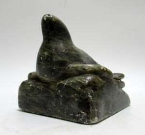Signed Inuit Art Soapstone Seal Figurine