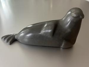 Mina Iqaluq Soapstone Inuit Seal Sculpture
