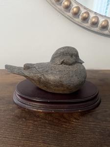 Stone Bird Sculpture with Wooden Base - Rustic Art