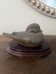 Stone Bird Sculpture with Wooden Base - Rustic Art