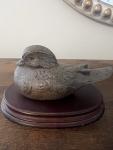 Stone Bird Sculpture with Wooden Base - Rustic Art
