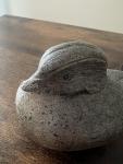 Stone Bird Sculpture with Wooden Base - Rustic Art