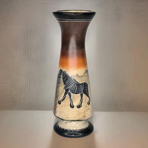 Kenyan Hand-Carved Soapstone Zebra Bud Vase