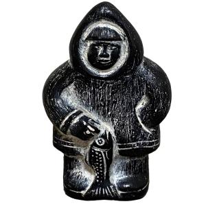 Inuit Fisher Figurine - Vintage Stoneware Sculpture