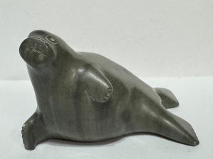 Signed Vintage Inuit Soapstone Seal Carving