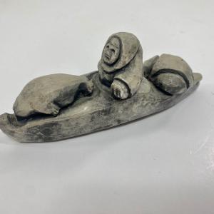 Inuit Kayak Seal Hunter Soapstone Carving