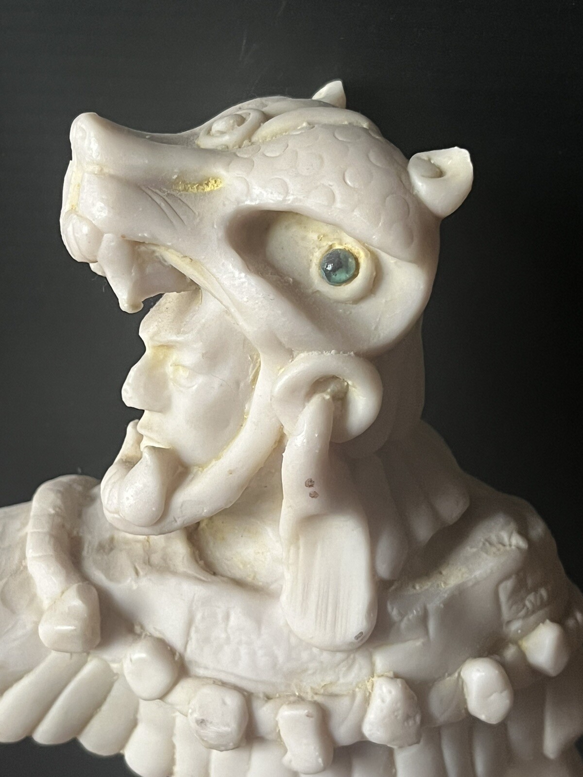 14" Hand-Carved Aztec Jaguar Warrior Sculpture