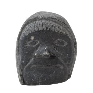 Black Soapstone Inuit Face Carving by Josi E.E