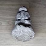 Vintage Hand-Carved Stone Sitting Cat Sculpture 4.5