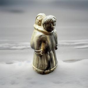 Inuit Woman and Child Soapstone Carving