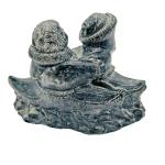 Wolf Inuit Stone Carving: Canoeing Couple Sculpture