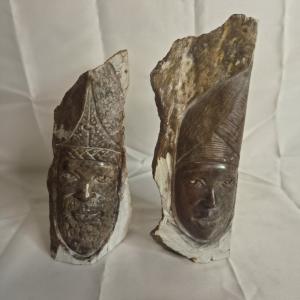 Pair of Vintage Stone Carved Folk Art Figures