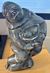Large Signed Inuit Soapstone Fisherman Carving